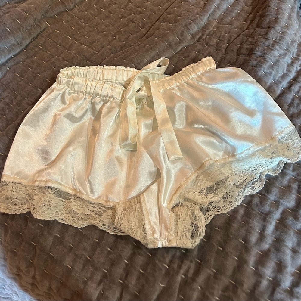 Elegant Cream Satin Women's Shorts